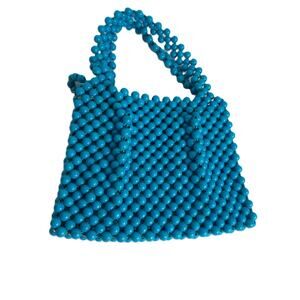Vintage Jem Handmade Blue Plastic Beaded Handbag READ